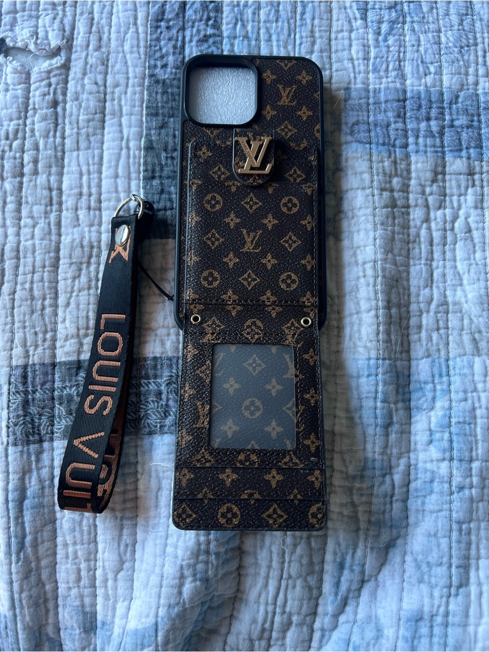 Monogram Brown Card Wallet Phone Case with Strap-iPhone 13 pro max